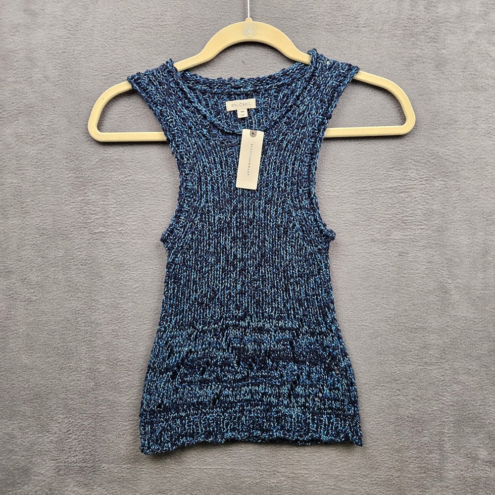 Pilcro Blue Marled Open Knit Sweater Tank Boho Coastal Sleeveless